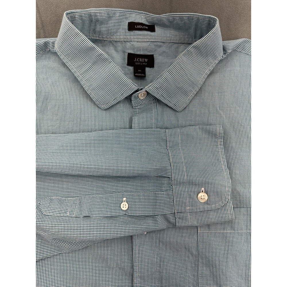 J Crew Shirt Mens XL Blue Green Micro Check Ludlow Slim‎ Fit Button Down Casual